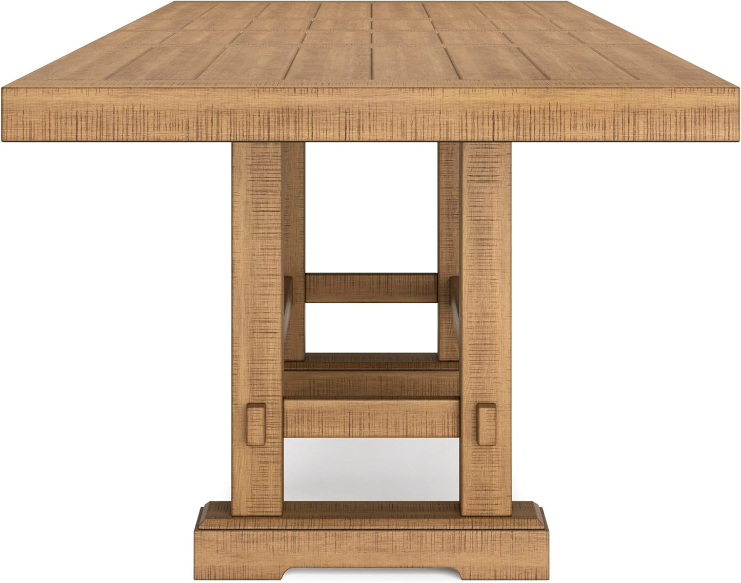 Havonplane Rustic Distressed Counter Height Dining Extension Table with Removable Center Leaf and Double Trestle Base, Light Brown