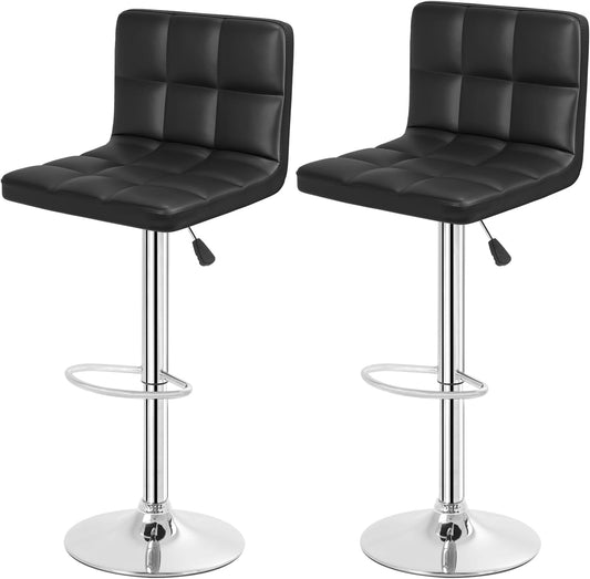 Bar Stools Set of 2, Adjustable PU Leather Swivel Barstools, Modern Counter Stools with Back and Footrest, Counter Height Barstools for Bar, Kitchen and Dining Room