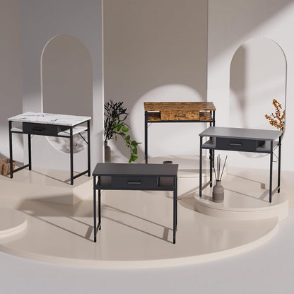 32 Inch Small Computer Desk with Drawer and Shelves Simple Study Work Table for Bedroom Marble