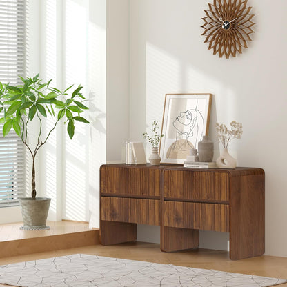 Brown mid century two drawer dresser nightstand with curved profile, view 8