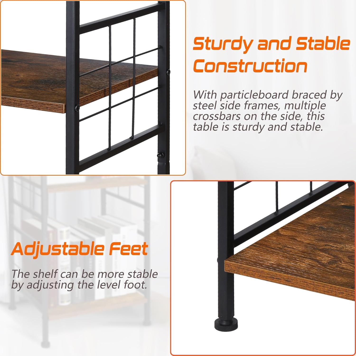 3-Tier Tall End Table, Narrow Night Stand with #-Design Sturdy Frame, Small Bed Side Table for Small Space in Living Room,Bedroom,Office,Bathroom(Brown)