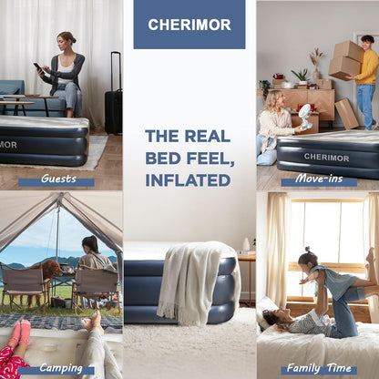 Queen Air Mattress with Built in Pump, 18" Elevated Height, 48Hr Leak-Tested, Honeycomb Coil Support, 800 Lbs Capacity, Fast 3-Min Inflation Blow up Mattress for Guest Room & Sleepover