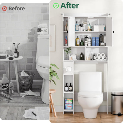 Over the Toilet Storage Cabinet, Farmhouse Storage Cabinet above Toilet Bathroom Organizer, White