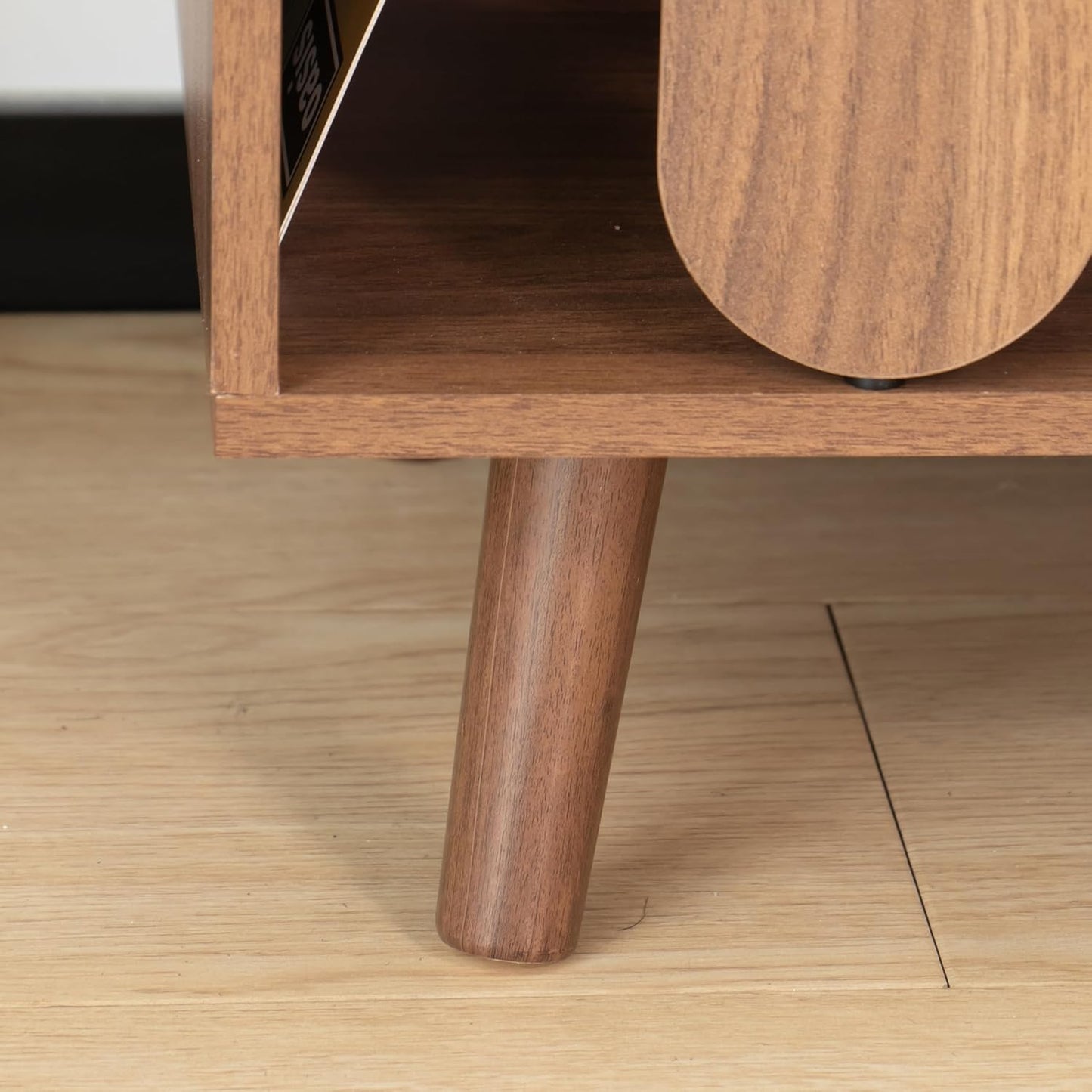 Large Record Player Stand, Vinyl Record Storage Holder, Record Player Table with Power Outlet, Turntable Stand with Wood Legs for Living Room, Office (Walnut)