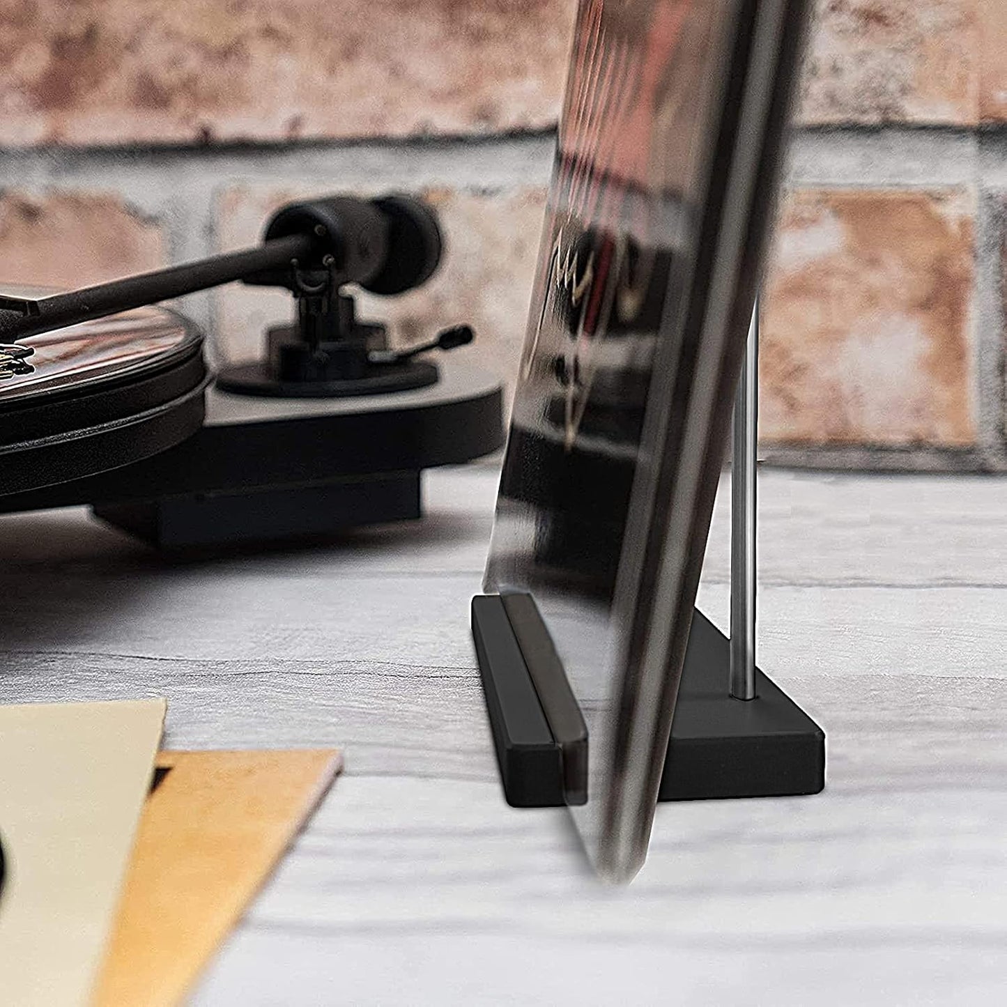 Tabletop Vinyl Record Holder - Display Now Playing, Holds Any Size Record - Doubles, Triple Gatefolds, Box-Sets (Black)