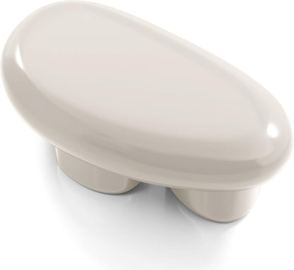 Kavren Modern 37-Inch Oval Glossy Low Profile Coffee Table, Stone Shape Living Room Furniture for Small Space, Ivory