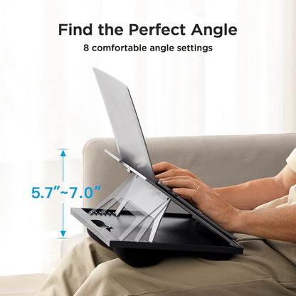 Adjustable Laptop Stand with 8 Angles - Dual Cushion Desk for Sofa, Bed, Car or Work Table by