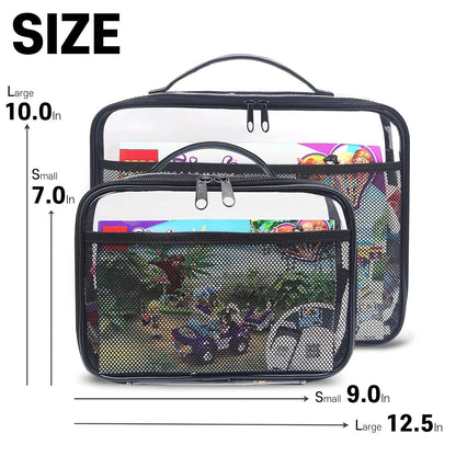 4 Packs PVC Zippered Blocks Set, Toy, Clay, Board Game Storage Organizer Case (Name Tag, Manual Pocket) (Black, Large)