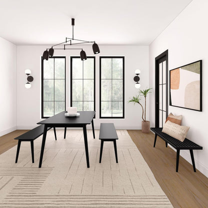 72 Inch Mid Century Modern Dining Table, Solid Wood Kitchen & Dining Room Table for 6, Minimalist Table for Dining Room, Rectangular Dinette Table, Black