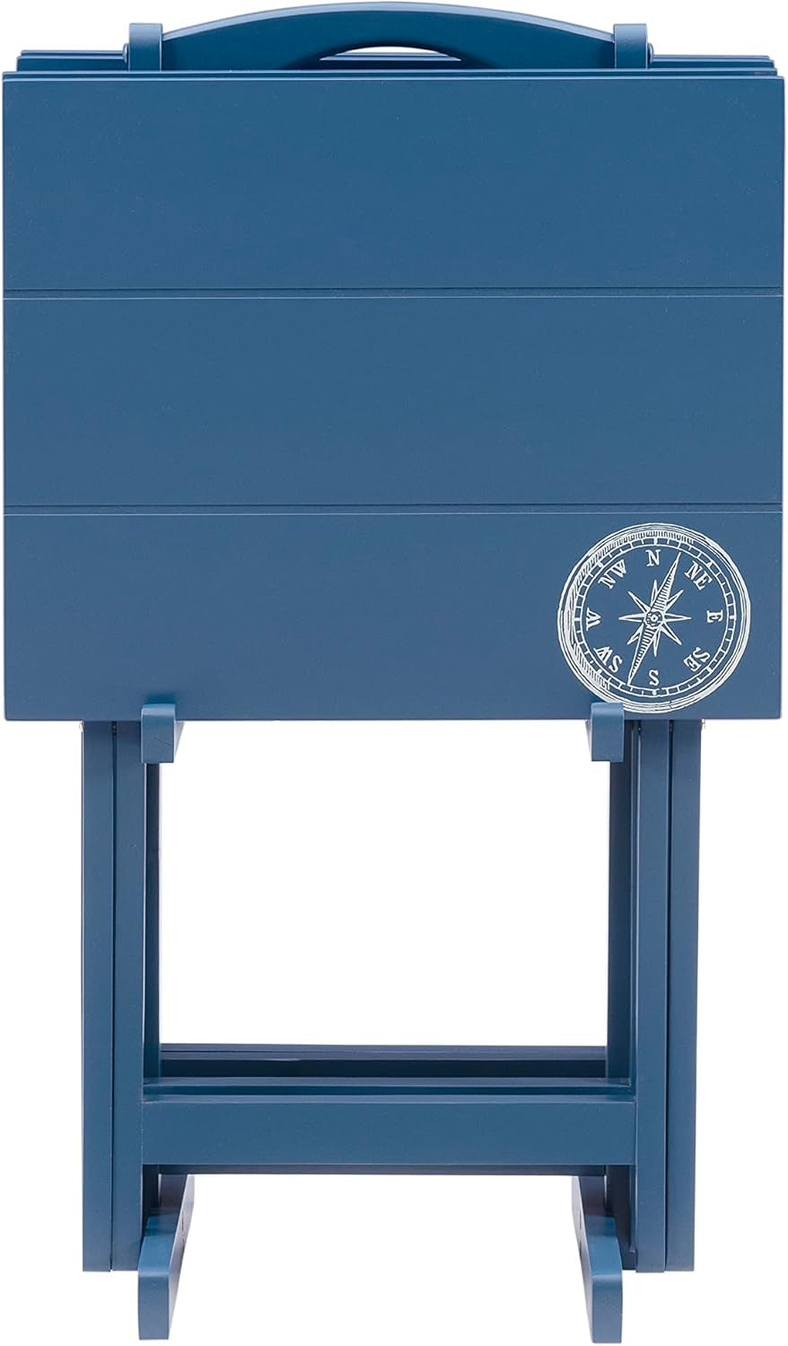 SAMM Navy Trey Table Set with Compass Accent Includes Four Trey Tables and Stand