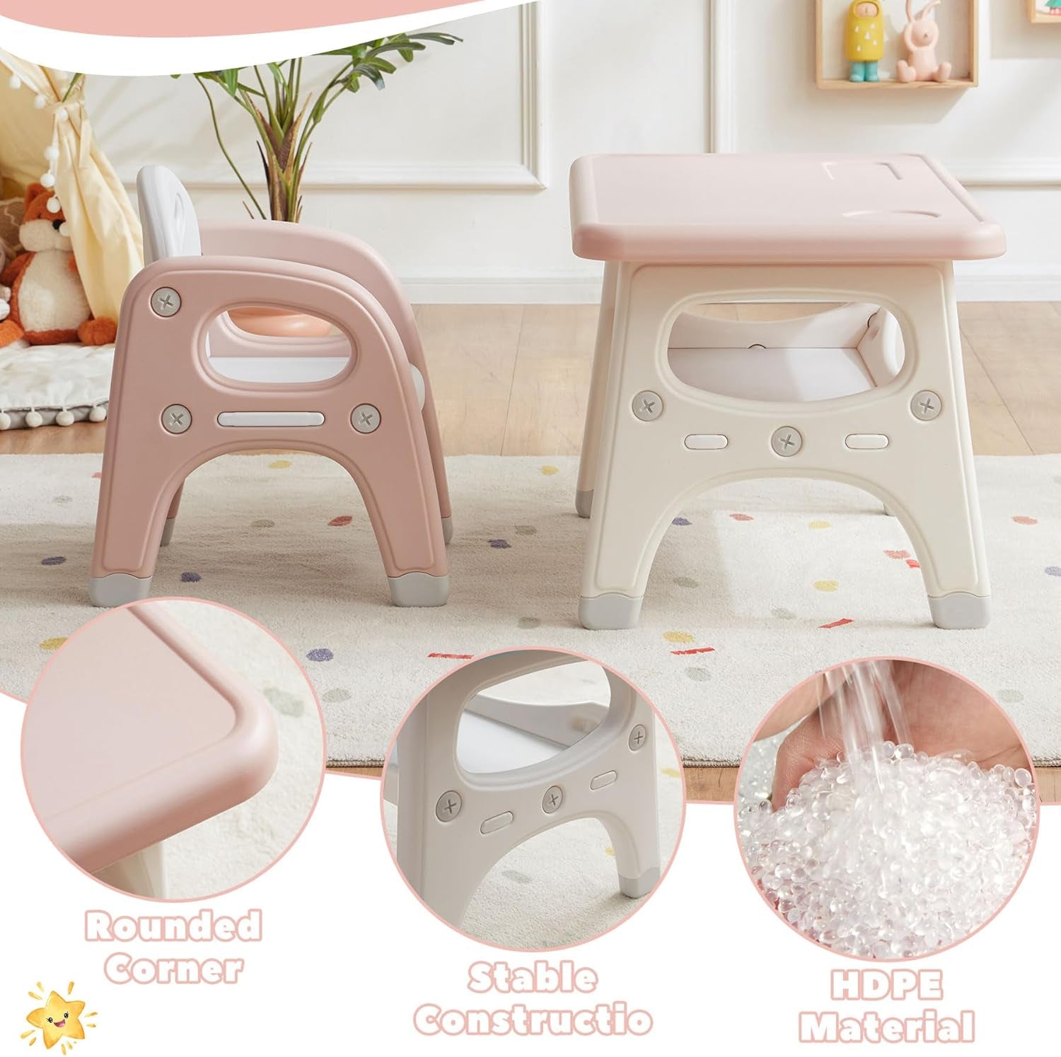 Kids Table and 2 Chairs Set, Large Built-In Storage, Montessori Toddlers Table and Chairs Set, Kids Activity Table for Drawing Dining Playing, CPSC & ASTM Approved, Pink