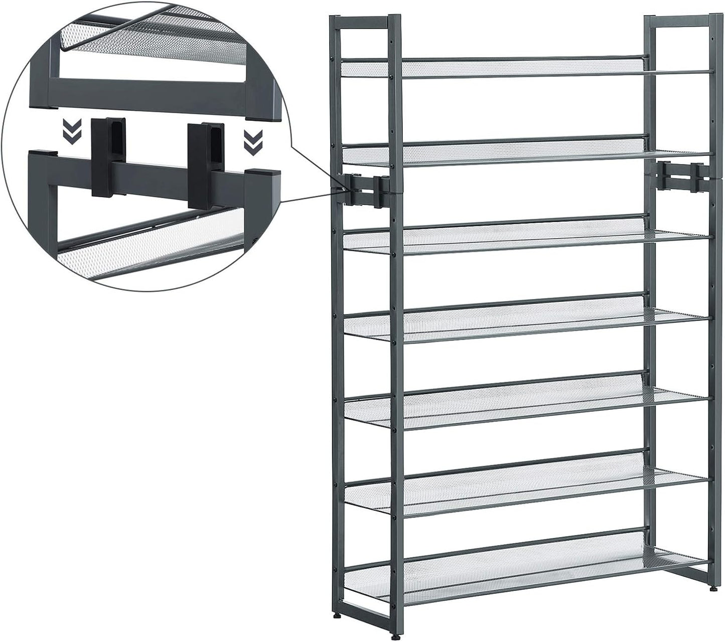 Shoe Rack, 5-Tier Shoe Organizer, Metal Shoe Storage for Garage, Stackable Shoe Shelf, with Adjustable Flat or Angled Shelves, 20-25 Pairs, Charcoal Gray ULMR05GB