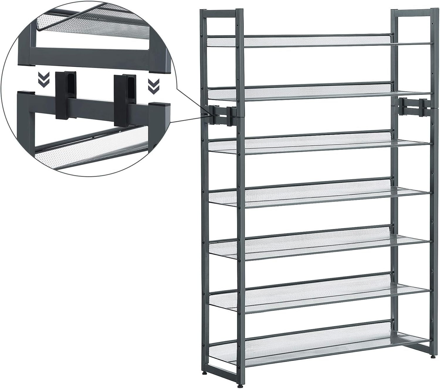 Shoe Rack, 5-Tier Shoe Organizer, Metal Shoe Storage for Garage, Stackable Shoe Shelf, with Adjustable Flat or Angled Shelves, 20-25 Pairs, Charcoal Gray ULMR05GB