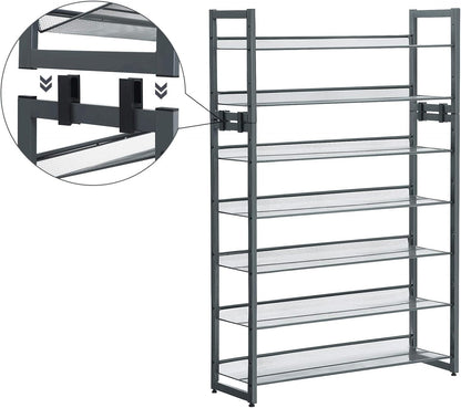 Shoe Rack, 5-Tier Shoe Organizer, Metal Shoe Storage for Garage, Stackable Shoe Shelf, with Adjustable Flat or Angled Shelves, 20-25 Pairs, Charcoal Gray ULMR05GB