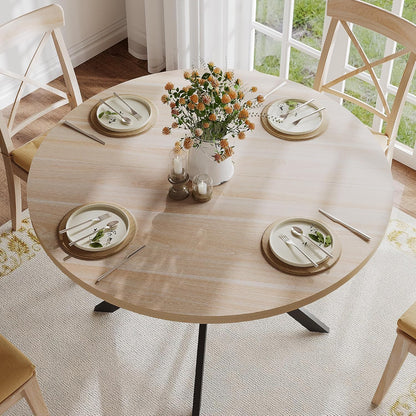 round Dining Table for 2, Farmhouse Wood Kitchen Table, Circle Dinner Table for Kitchen & Dining Room, Small Space, 31.5In, Black