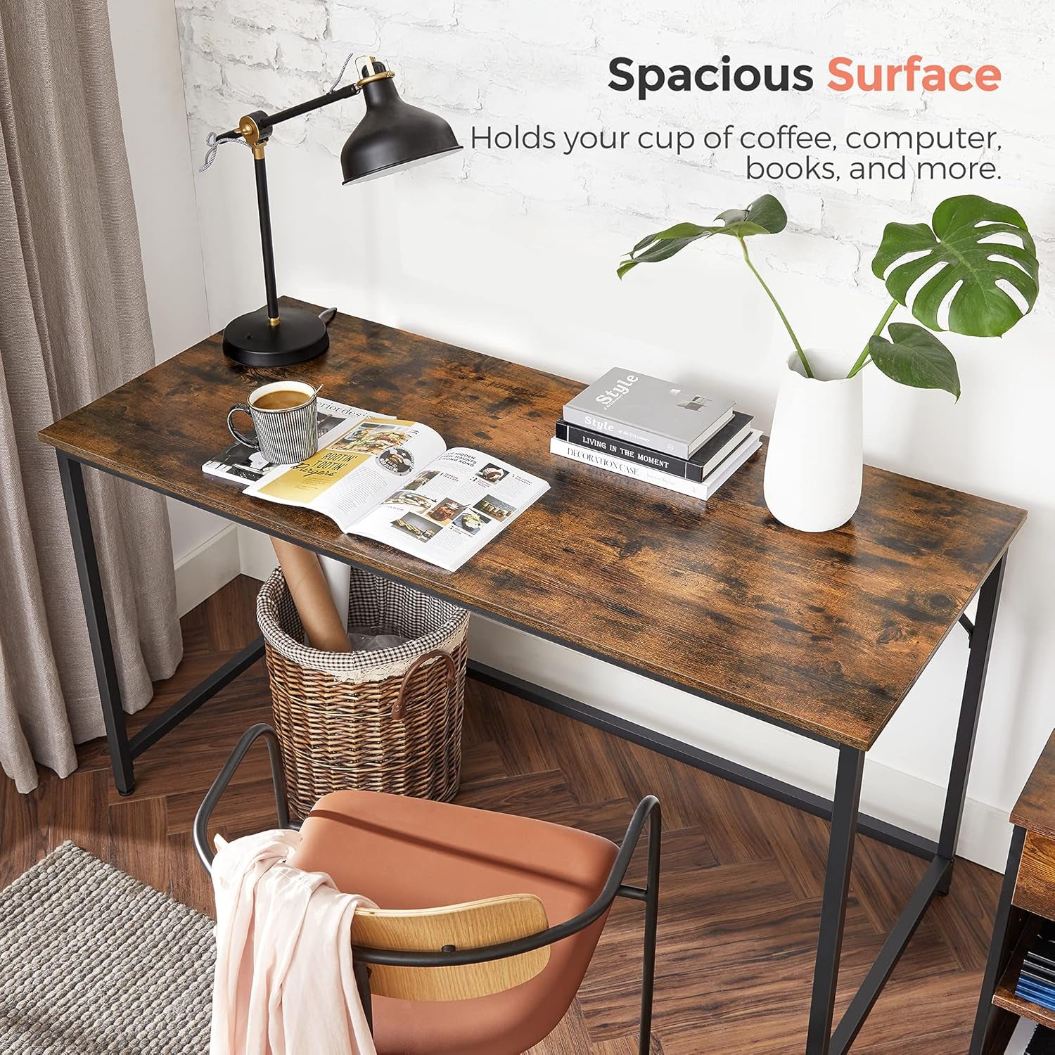 Computer Desk, Office Work Desk, 23.6 X 53.1 X 29.9 Inches, for Study, Bedroom, Home Office, Living Room, Rustic Brown and Ink Black ULWD043B01