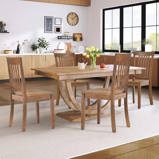 Wooden Dining Chairs Set of 4, Spindle High Back Windsor Kitchen Side Chair, Farmhouse Dining Chairs for Kitchen and Dining Room, Light Brown
