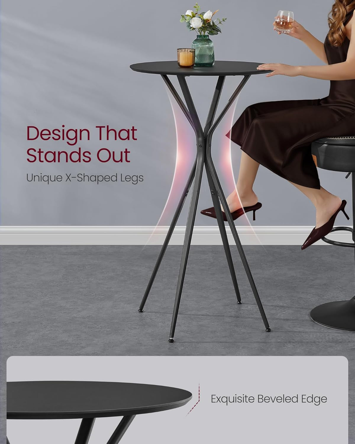 Bar Table, round Cocktail High Top Pub Bistro Table for Events Party, Kitchen Dining, Home Bar, 23.6 X 23.6 X 41.3 Inches, Sturdy Metal Frame, Modern Style, Easy to Assemble, Black