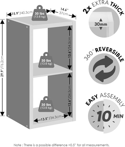 Cubicle Record Player Stand with Vinyl Storage, 2-Cube 1.2 Extra Thick Vinyl Record Storage, Open Back Media Shelf for CD DVD Blueray Game Disc, for Living Room, Home Office, Black Dark Oak