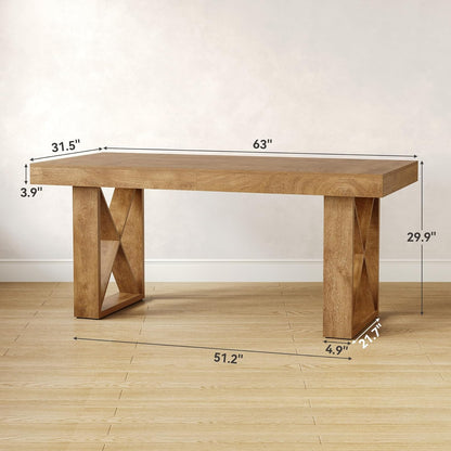 63-Inch Computer Desk, Simple Thick Appearance, Study Gaming Writing Workstation Executive Office Desk for Home, Study Room, Brown