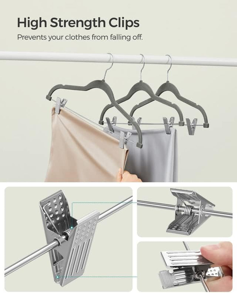Coat Hangers and Pants Hangers Bundle, Set of 50 Velvet Hangers, Set of 30 Velvet Hangers with Adjustable Clips, Black and Gary UCRF029B05 and UCRF12V30