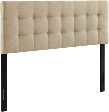Lily Tufted Linen Fabric Upholstered Queen Headboard in Beige