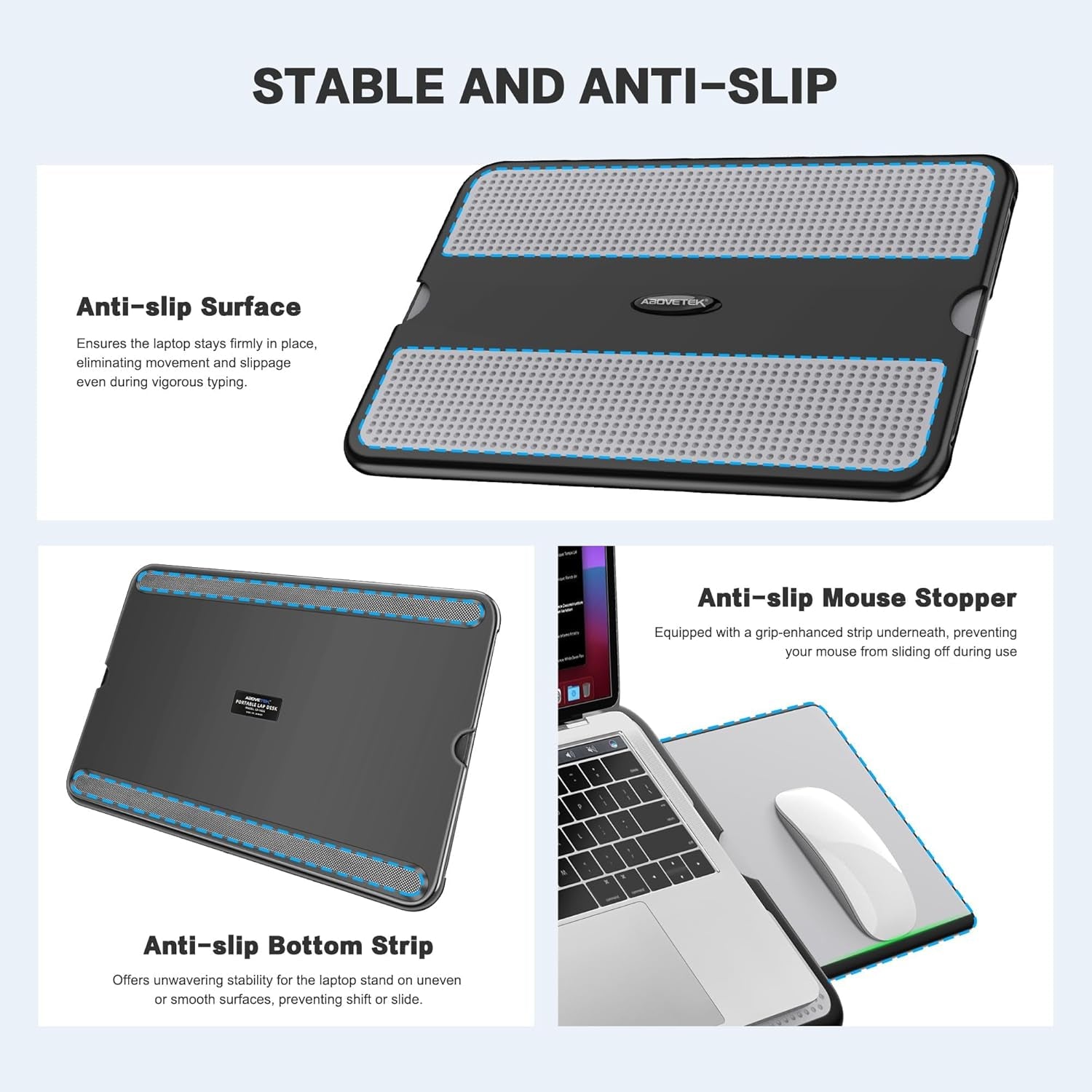 Portable Laptop Lap Desk W/Retractable Left/Right Mouse Pad Tray, Non-Slip Heat Shield Tablet Notebook Computer Stand Table W/Sturdy Stable Work Surface for Bed Sofa Couch or Travel
