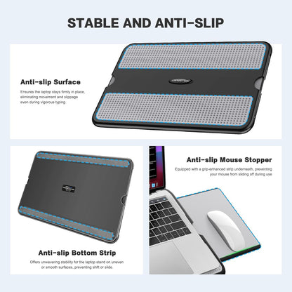 Portable Laptop Lap Desk W/Retractable Left/Right Mouse Pad Tray, Non-Slip Heat Shield Tablet Notebook Computer Stand Table W/Sturdy Stable Work Surface for Bed Sofa Couch or Travel