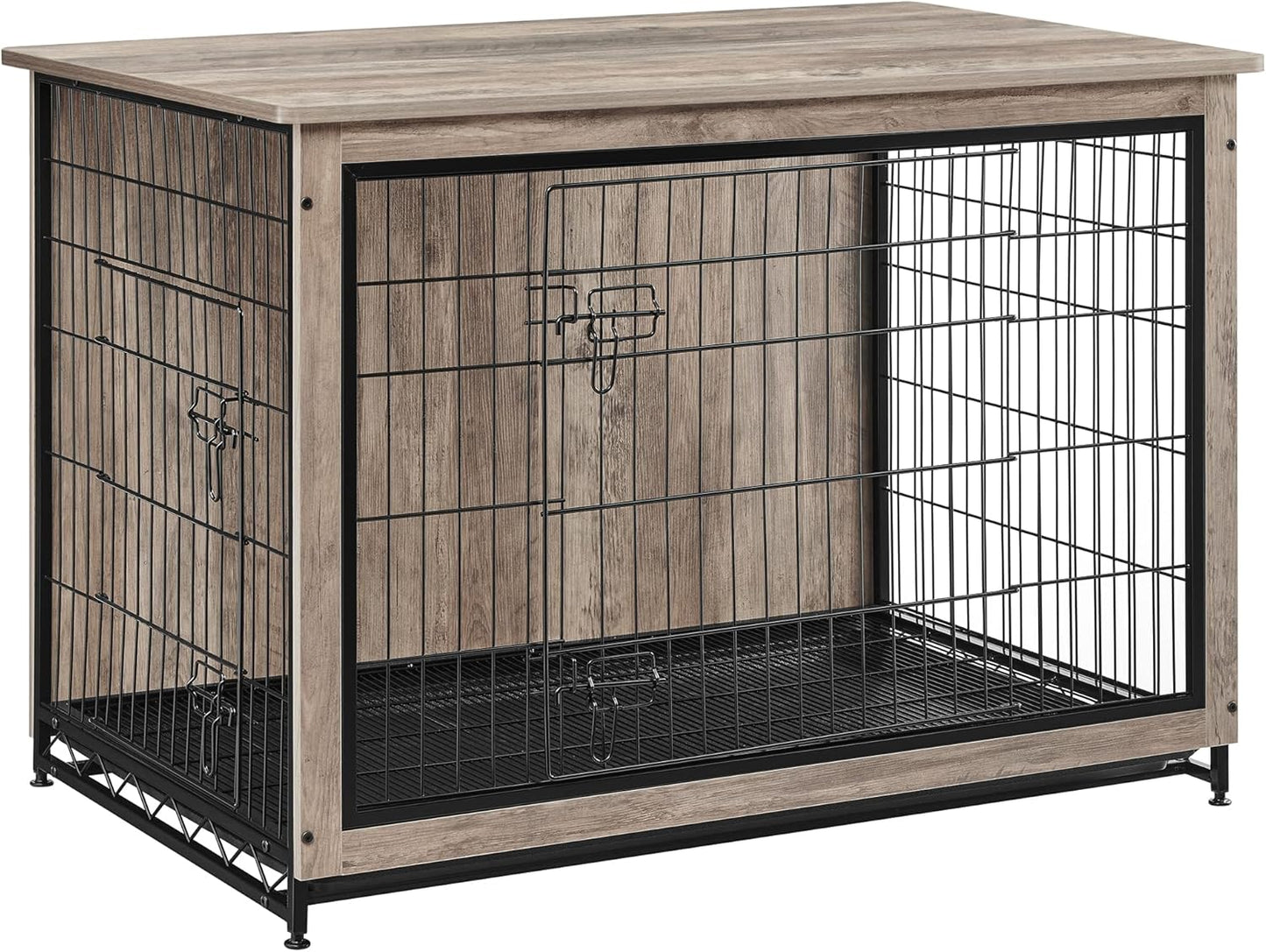 Dog Crate Furniture, 44.1" Side End Table, Modern Kennel for Dogs Indoor up to 80 Lb, Heavy-Duty Dog Cage with Multi-Purpose Removable Tray, Double-Door Dog House, Greige UPFC004G01