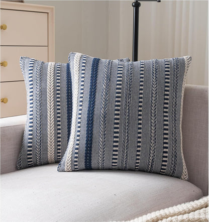 Boho Throw Pillow Covers 18X18 Inch Set of 2, Farmhouse Decorative Couch Pillow Cases, Navy Blue Accent Pillows of Bed, Sofa Bedroom Living Room Home Decor Cushion Cover