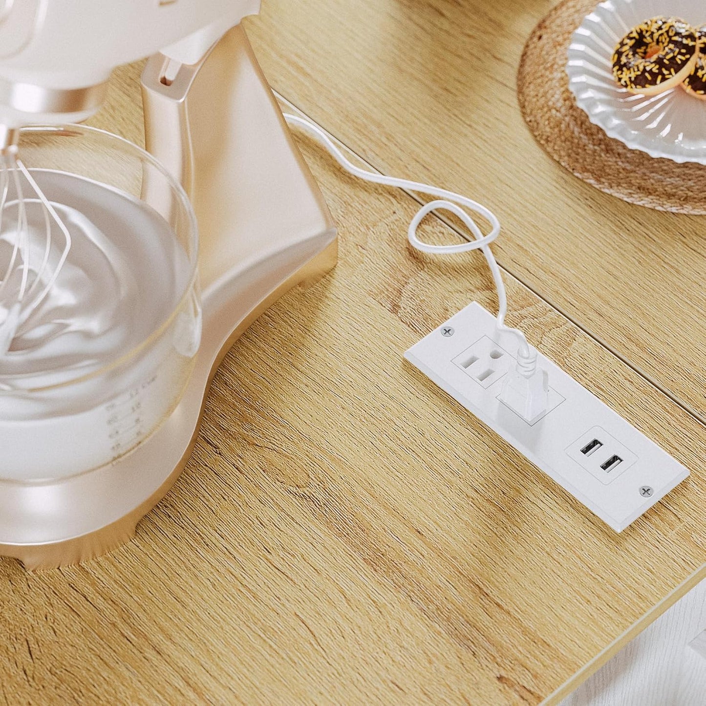 Kitchen Island with Storage, Rolling Kitchen Island on Wheels with Drop Leaf, 3 Open Spice Rack Shelf, Door Cabinet, Drawer, Kitchen Cart Island Table for Kitchen, White