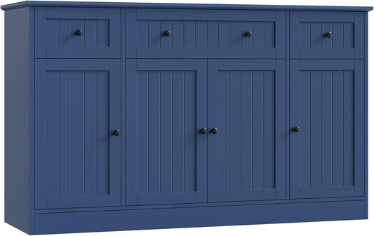 55" Sideboard Buffet Cabinet with Storage, Modern Kitchen Buffet Storage Cabinet with Drawers, Wood Coffee Bar with Adjustable Shelves, Large Sideboard for Kitchen, Living Room, Blue