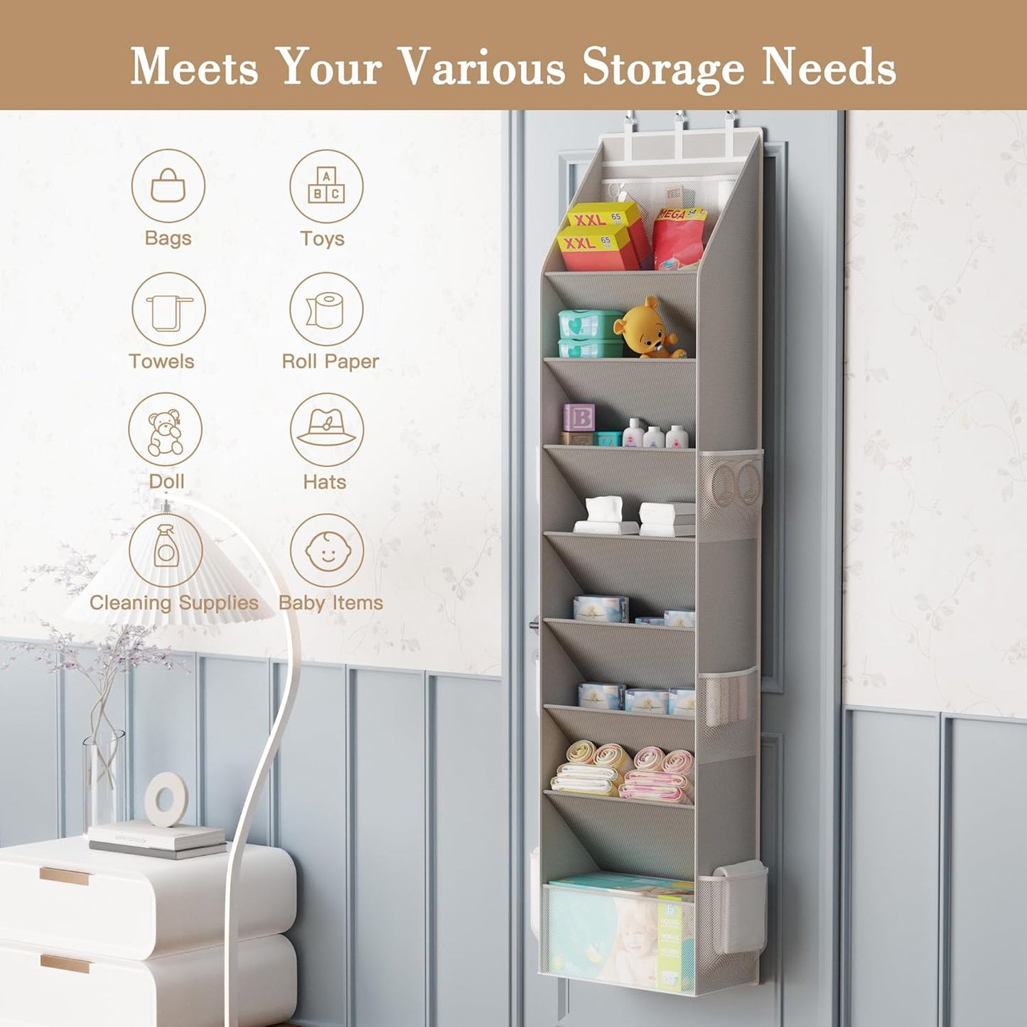 Shoe Organizer, over the Door Shoe Organizer, Hanging Closet Shoe Storage with Large Deep Pockets, Fits 16–24 Pairs of Sneakers, Sandals, Boots, Gray