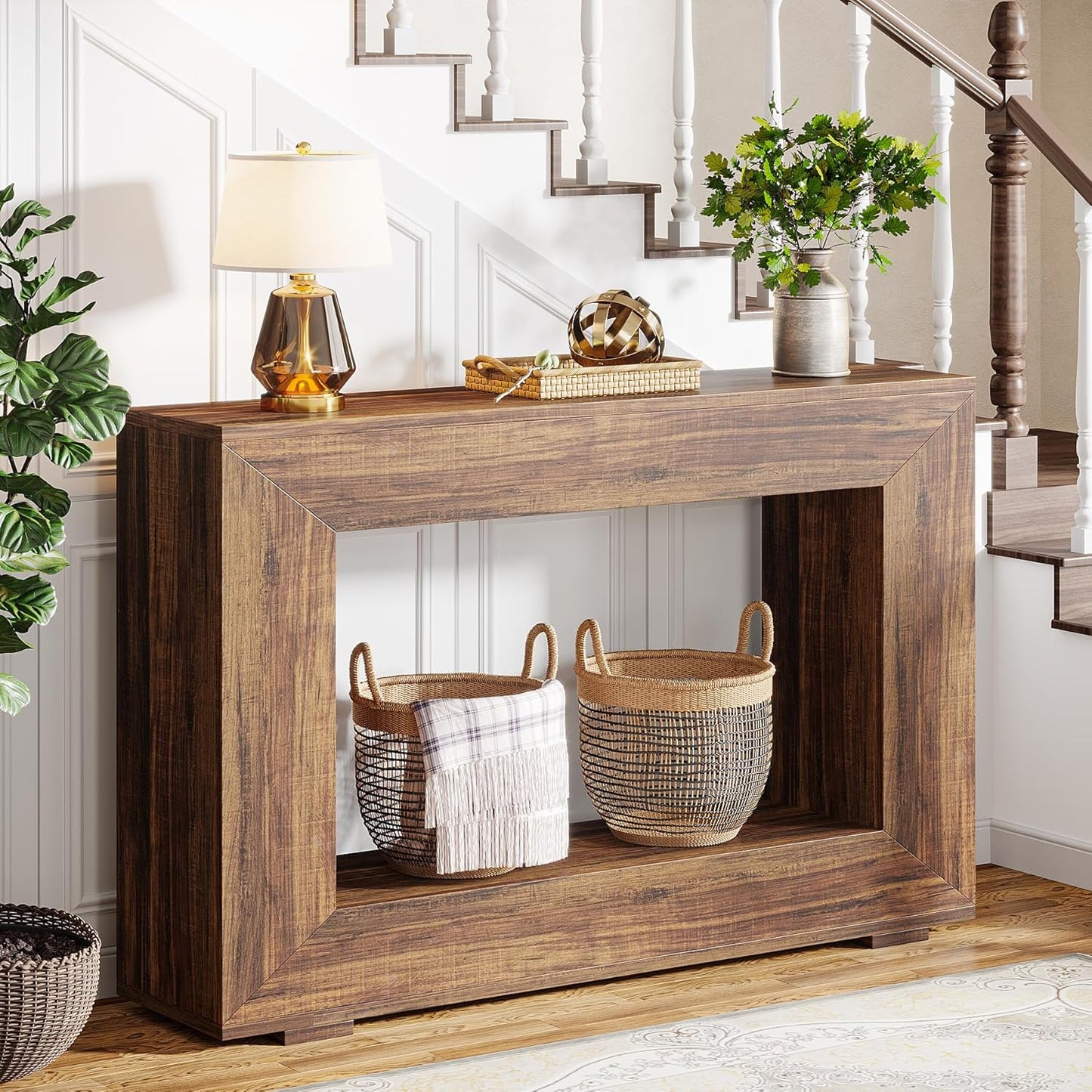 Farmhouse Console Table, 47 Inches Entryway Console Table with Storage, Industrial Hallway Accent Table for Living Room, Entrance