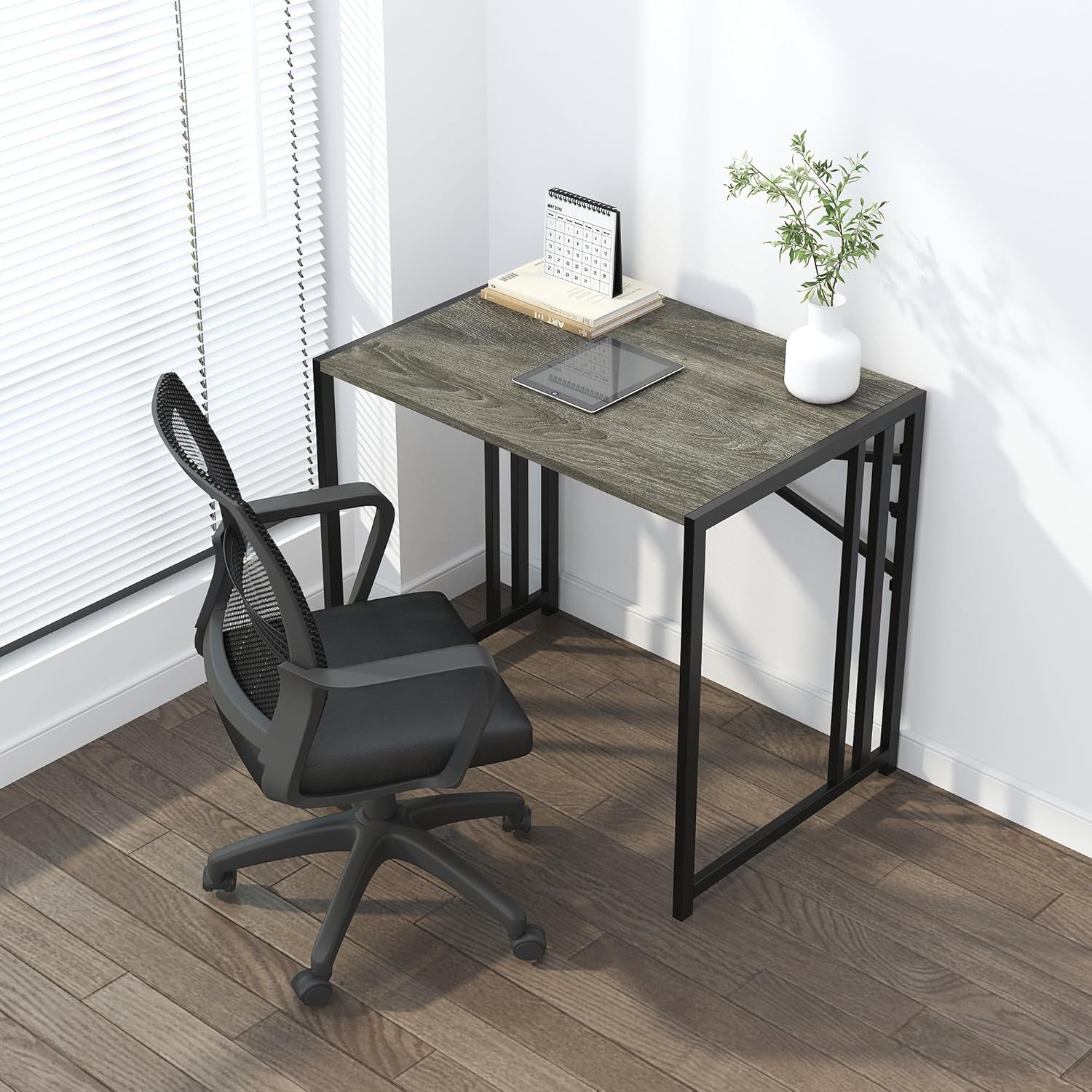 35 Inch Small Folding Computer Desk, Writing Gaming Computer Desk for Small Spaces, No Assembly Required Home Office Tale, Rustic Brown