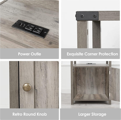 Grey farmhouse nightstand with charging station and storage, view 7