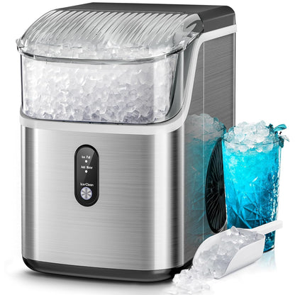 Nugget Ice Makers Countertop,Portable Ice Machine with Crushed Ice, 35Lbs/Day,Self-Cleaning,One-Click Operation for Home Use(Silver)