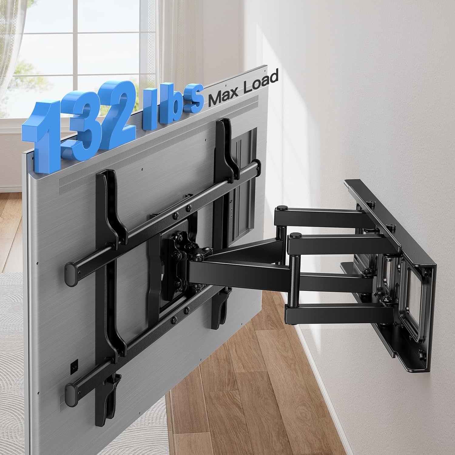 Full Motion TV Wall Mount for Most 37-75 Inch Tvs up to 132Lbs, Wall Mount TV Bracket Articulating Swivel Tilt Extension Leveling Max VESA 600X400Mm Fits 12/16" Wood Stud, PILFK1