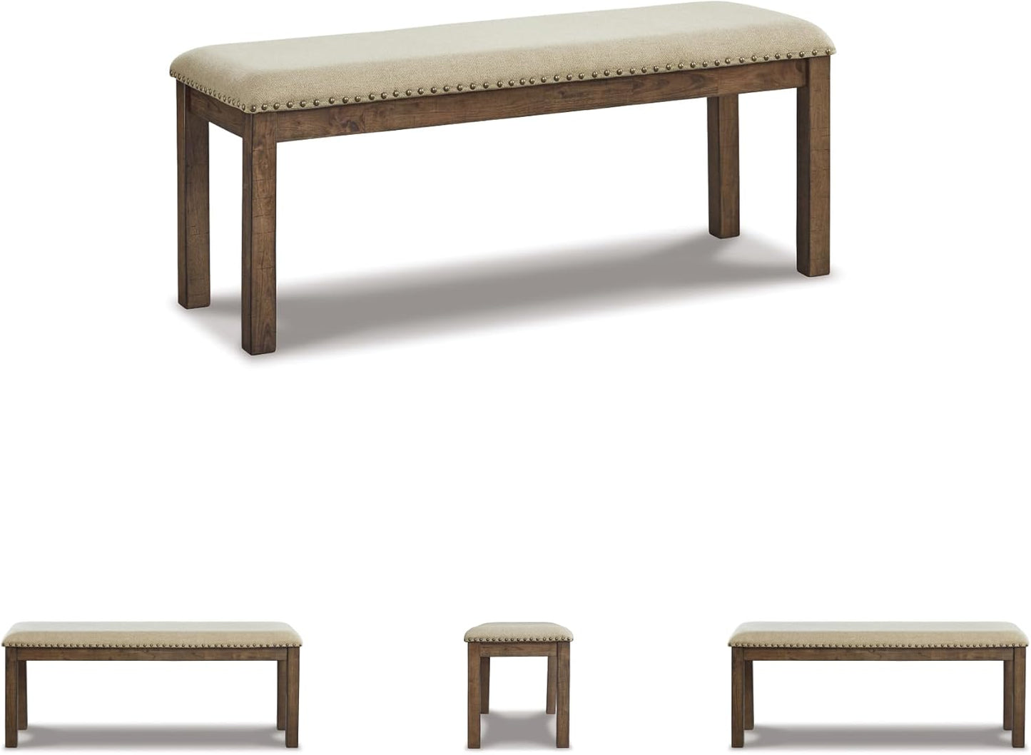 Moriville Casual Rustic Upholstered Dining Bench, Grey & Brown