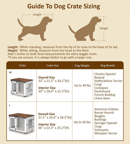 Dog Crate Furniture for Large Dogs up to 60 Lbs. - Barn Door Puppy Kennel W/Thickened Farmhouse Top & Metal Bars - 37'' Wide - White Decorative Modern Dog Crate Table, End Table, Nightstand