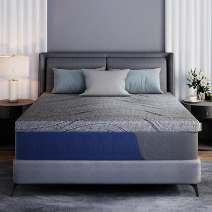 King Memory Foam Mattress Topper Firm, 4 Inch Extra Firm Mattress Topper for Back Pain Relief, Copper Infused Cooling Bed Topper with Washable Cover & Non-Slip Base, Certipur-Us Certified