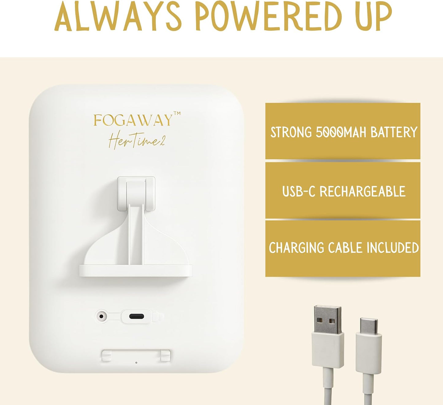 Fogaway Luxury Shower Mirror, Led-Lit, Fog-Free with Waterproof Heating Defogging Function, USB-C Rechargeable, Shatterproof White a Gift for Him and Her | Heated Mirror