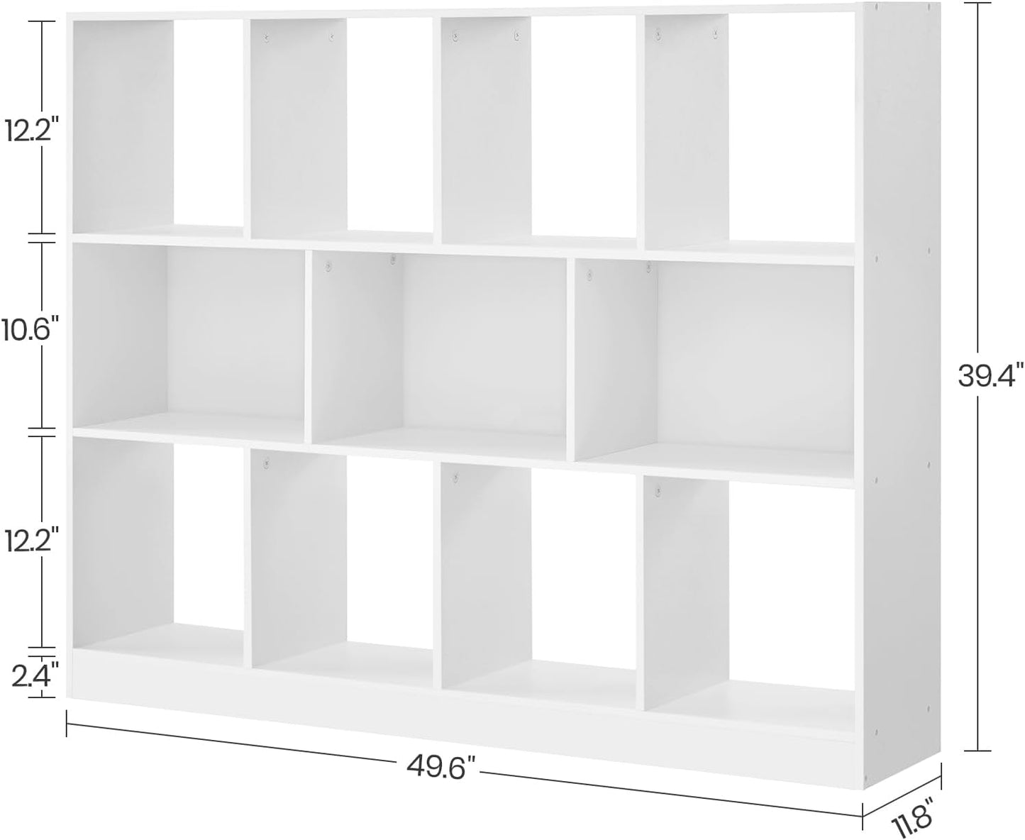 Bookcase, Bookshelf, Freestanding Storage Unit, 11 Open Compartments, Used Horizontally, Vertically, Upside Down, 11.8 X 49.6 X 39.4 Inches, for Living Room, Study, Office, White ULBC054T14