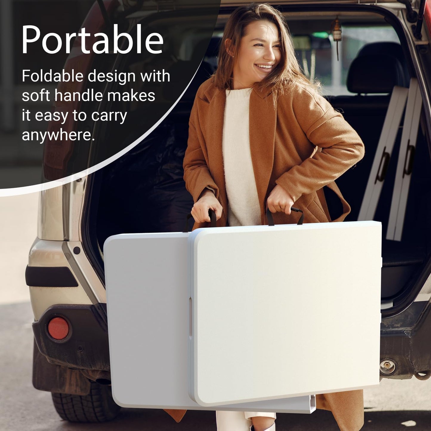 6 Feet Foldable Table with Built in Handle & Steel Legs | Heavy Duty Portable | Perfect for Party, Dining, Wedding, Events, Picnic Indoor, Outdoor, Camping, Utility, Folding