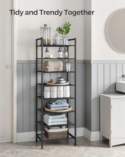 Narrow Shoe Rack, Sturdy 8 Tier Metal Tall Shoe Rack Shelf, Slim Shoe Storage Organizer for Closet Entryway Small Spaces, Vertical Shoe Stand Tower for 18 Pairs Shoes, Easy Assembly, Black