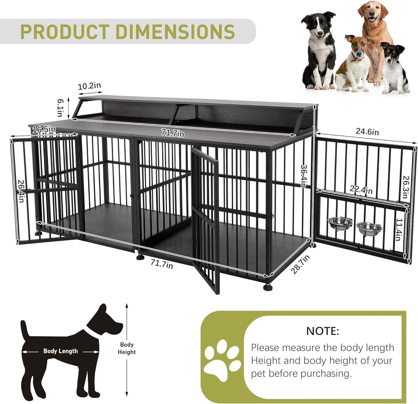 Dog Crate Furniture, 40" Dog Kennel Indoor Foldable, Sturdy Wooden Dog Crate End Table Easy Assembly with Side Doors for Large and Medium Dog