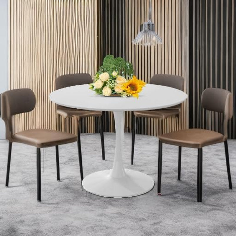 42 Inch round Dining Table,Mid-Century Tulip Table with Metal Pedestal Base,Modern Leisure Table for Small Space Kitchen Dining Room,Easy Assembly,White