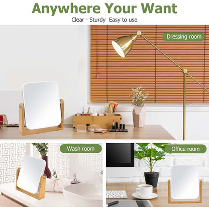 Vanity Makeup Mirror with Natural Bamboo Stand, Double Sided 360 Degree Swivel Magnifying Mirror, Tabletop Magnified Make up Mirror for Bathroom or Bedroom 8 Inch