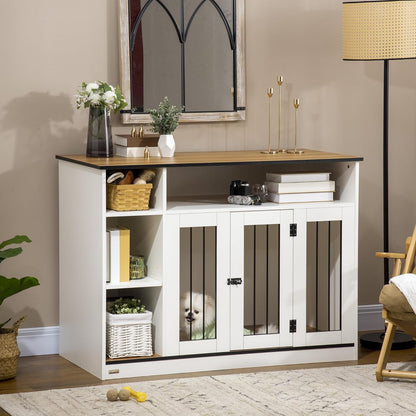 Dog Crate Furniture with Adjustable Shelf, Dog Crate End Table, Indoor Pet Crate for Medium and Large Dogs, with Large Flat Surface, 47" X 23.5" X 35", Gray