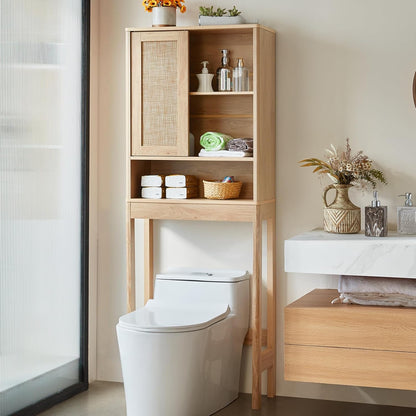 Rattan Bathroom Wall Cabinet, Boho Medicine Cabinet with Adjustable Shelf & Doors, over the Toilet Storage Cabinets Organizer for Laundry Room, Kitchen, Living Room, Natural